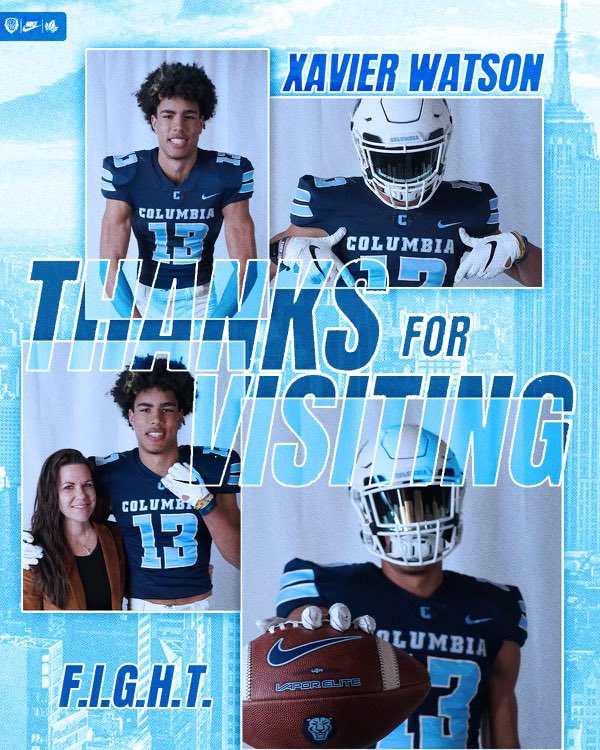 Thank you <a href="/CULionsFB/">Columbia Football</a> for the visit and graphic! <a href="/Coach_Skjold/">Greg Skjold</a> <a href="/Coach_Poppe/">Jonathan Poppe</a> <a href="/CoachAJG/">AJ Gallagher</a> <a href="/CoachT_82/">Kenneth Tinsley</a>