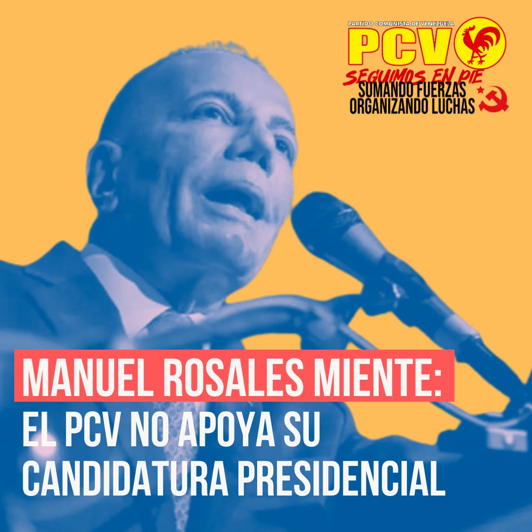 #8Abr ⛔️¡Manuel Rosales miente!: El Partido Comunista de Venezuela no apoya su candidatura presidencial. El Buró Político del Comité Central del Partido Comunista de Venezuela #PCV, electo en su XVI Congreso Nacional (Noviembre, 2022), desmiente las más recientes declaraciones…