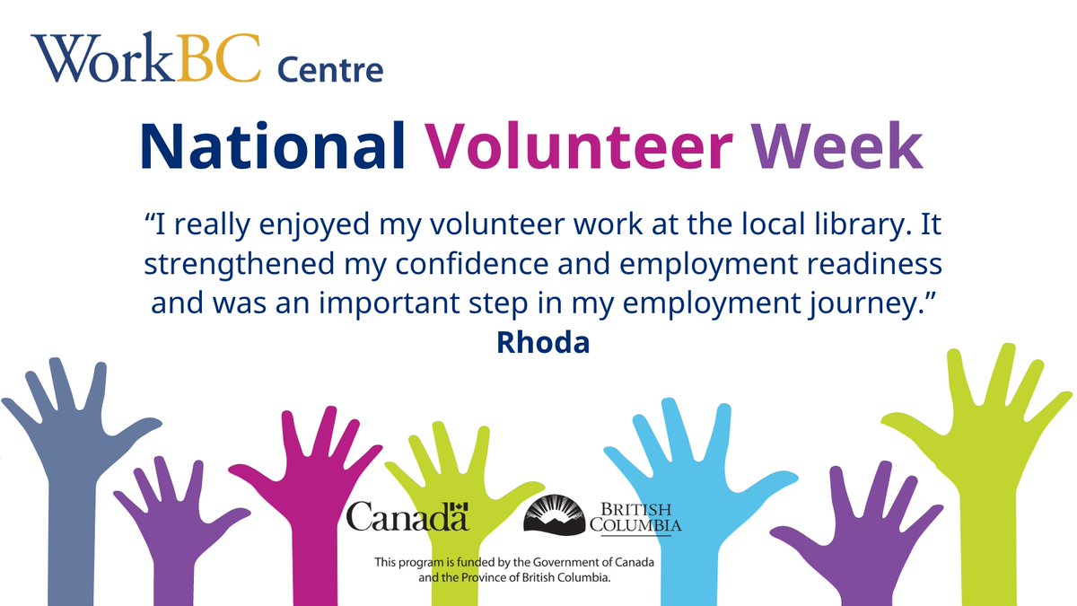 Volunteer work is a valuable career development tool. It can help you gain work experience, make connections, demonstrate your skills, and get noticed. Volunteer work can sometimes lead to paid employment. If you have questions, we’re here to help!

#WorkBC #NVW2024 #WorkBCCentre