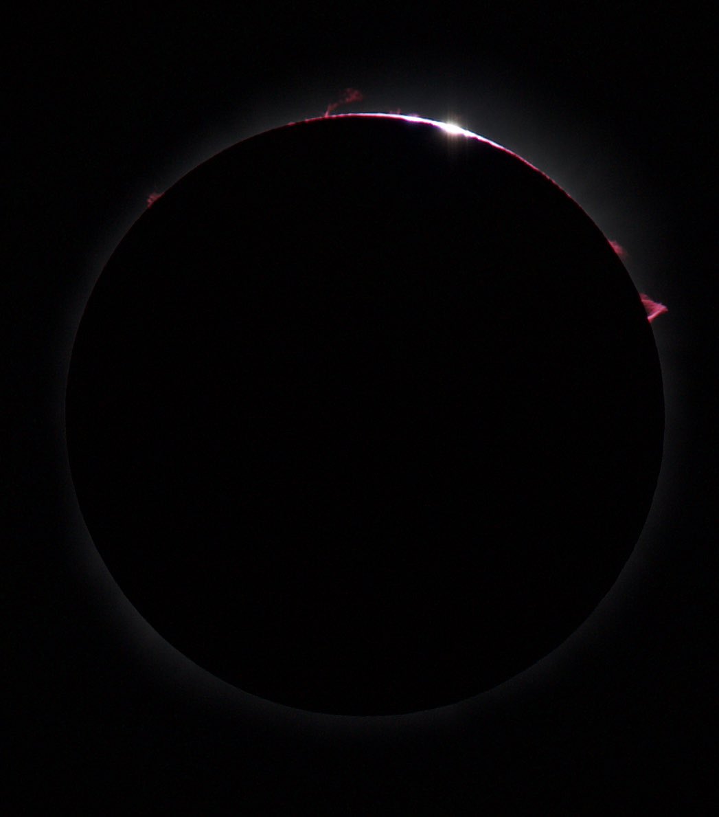 A few unprocessed shots from today’s eclipse. High clouds interfered a bit with the corona, but otherwise it was spectacular. The prominences were particularly bright and easily visible with the unaided eye during totality! #Eclipse2024