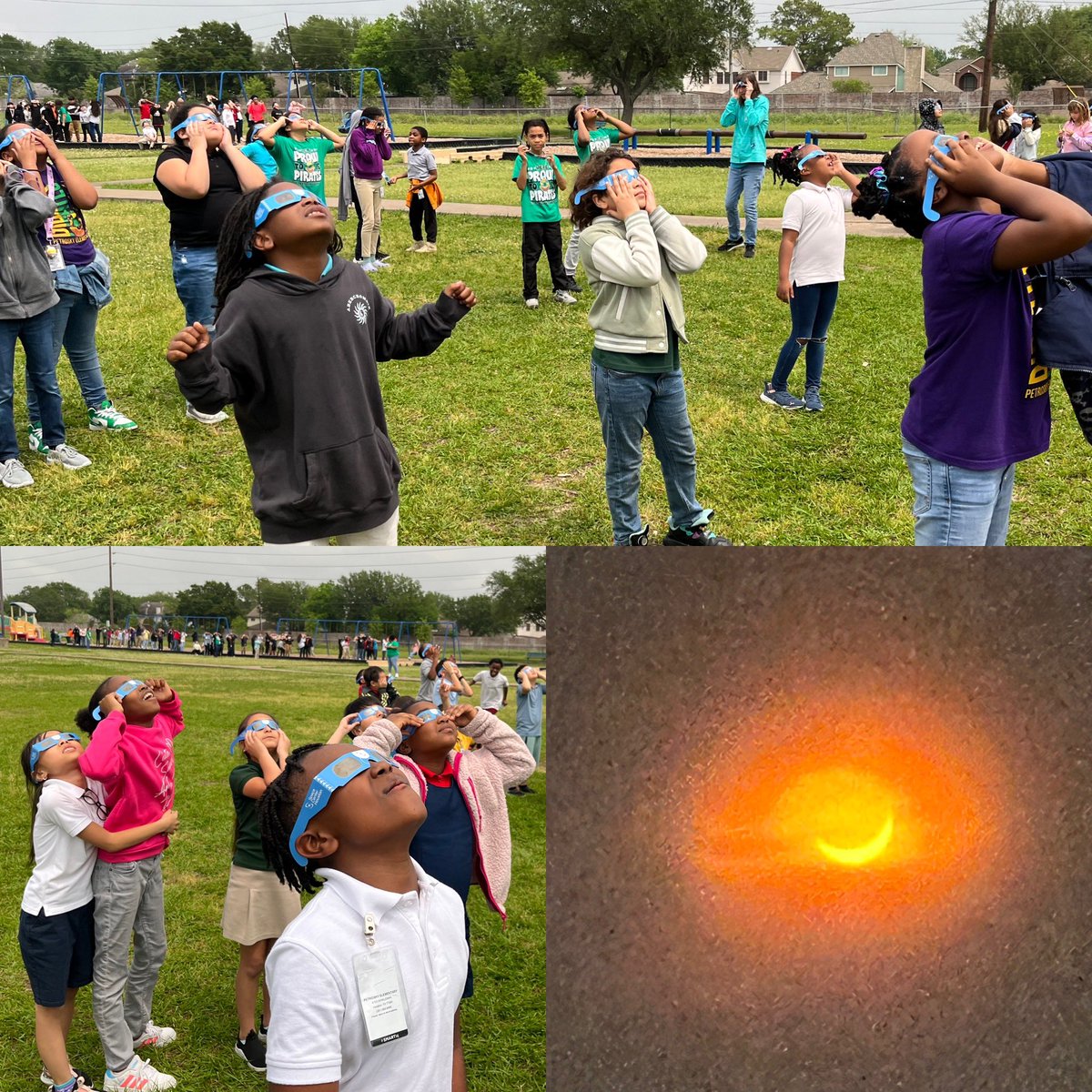 After a little patient waiting, the skies cleared and our @PetroskyPirates experienced a very memorable #Eclipse2024 today! Thank you to @AliefScience for supporting every campus with resources! #sciencematters #pirateproud #ChooseAlief