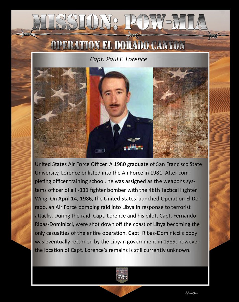 Operation El Dorado Canyon! We remember and honor our Unreturned War Veterans still missing and unaccounted-for on Apr 14 @dodpaa @gulfwar @grassroots @MIA @VVMF @goldstarfamilies @bringthemhome @rollingthunder