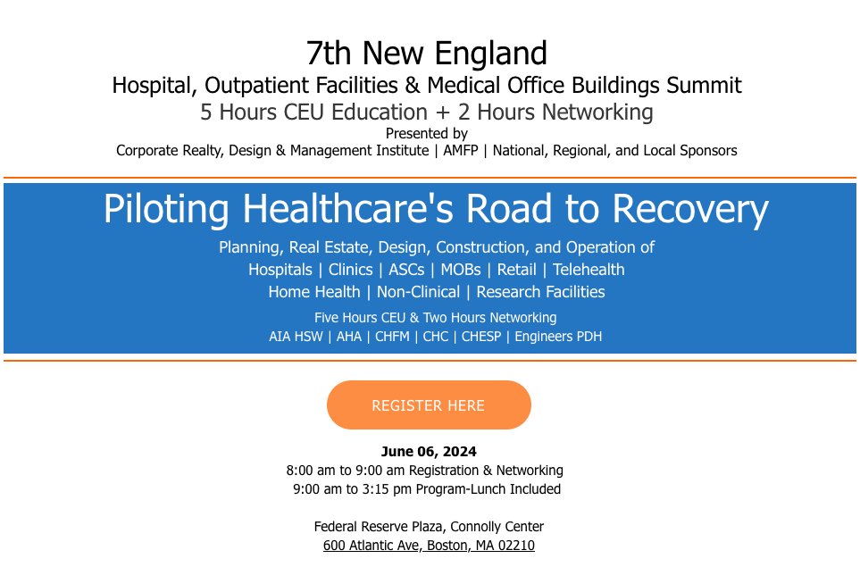 Make sure to attend (or sign up to be a speaker) for the 7th Annual SquareFootage Healthcare Summit this June! Email Anastasia@high-profile.com if you want to be a speaker or on a panel! Make sure you register here: squarefootage.net/boston-2024