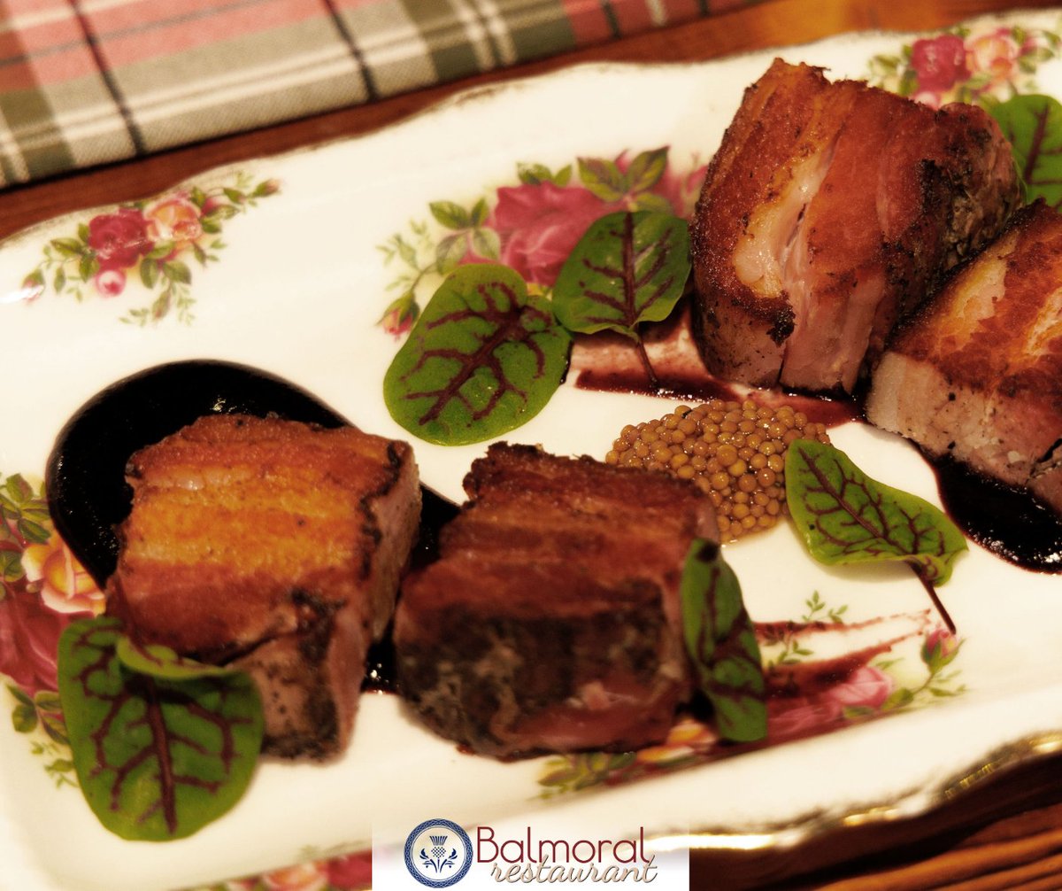 Tender, juicy, and full of flavor – that's what Scotland's Fat Bastard Belly of Pork is all about at Balmoral! #yelptop100 #scottishfare #stcharles #foodie #explorescotland