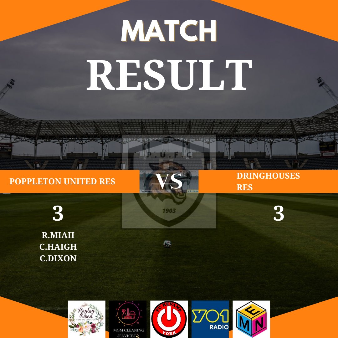 Honours even tonight as our reserves drew 3-3 with a competitive <a href="/DringyFC/">Dringhouses AFC</a> side. 

Our next game is next Monday where our Reserves travel to Tadcaster Magnets.

🟠⚫️