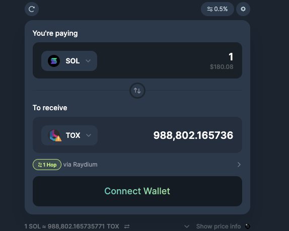 $TOX /  $SOL is now available on Jup.ag #Jupiter