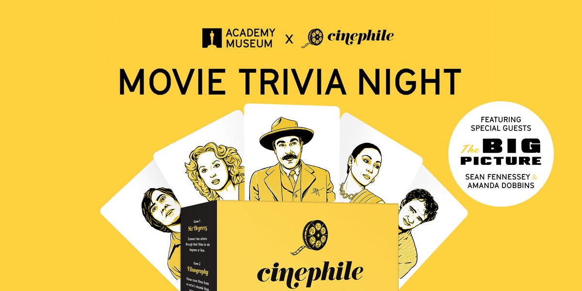 LOS ANGELES: Join us on Sunday, April 21st for an exciting evening of Oscars®-themed movie trivia with a special guest round hosted by @TheBigPic's @SeanFennessey and @akdobbins! 🍿academymuseum.org/en/programs/de…