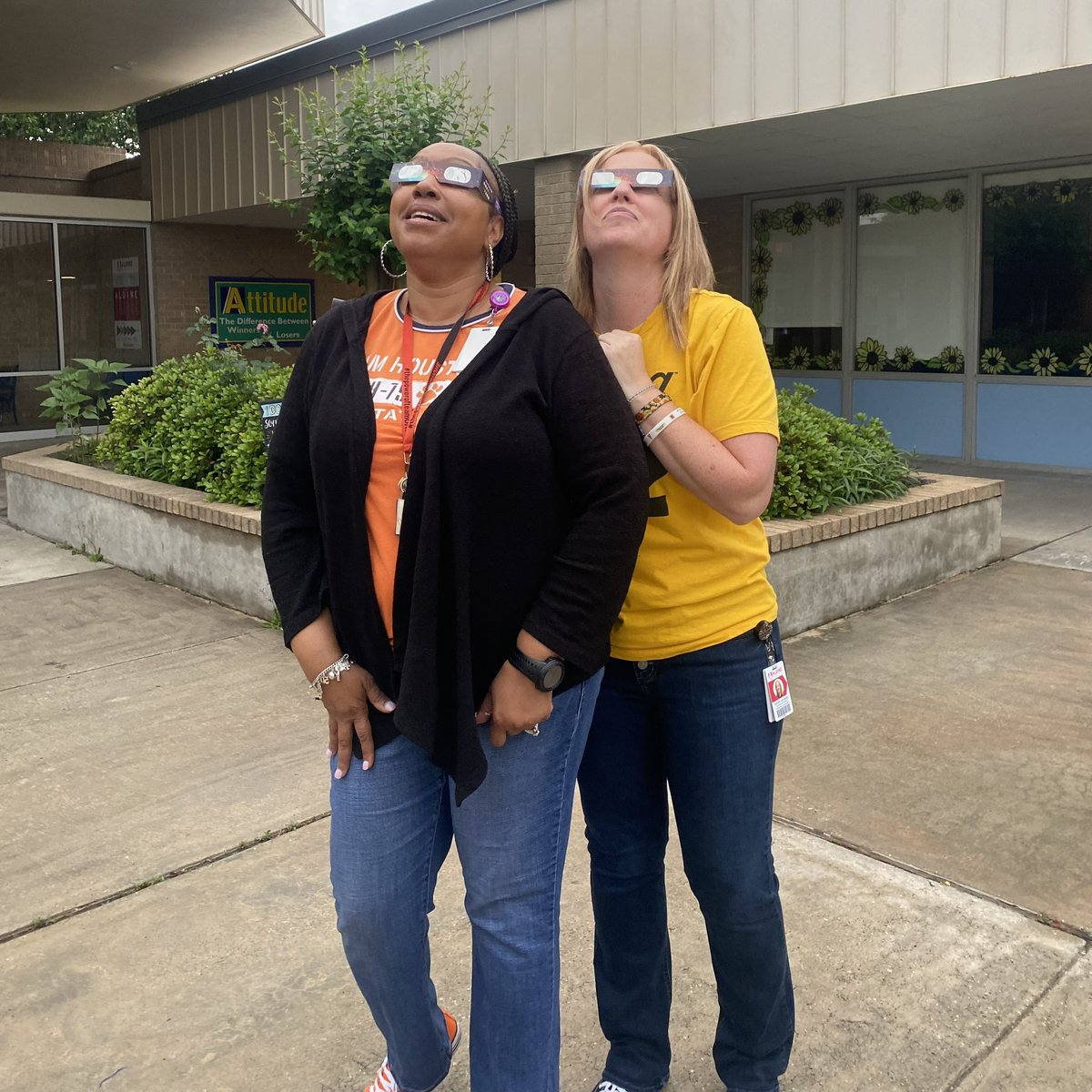 Checking out the eclipse through the clouds with our protective eyewear at Carmichael Elementary! #MyAldine #CougarExcellence