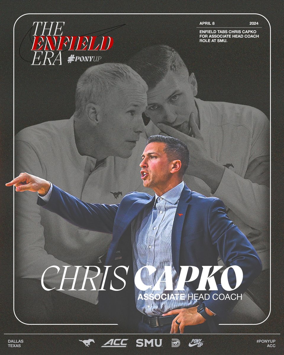 𝐖𝐞𝐥𝐜𝐨𝐦𝐞 𝐭𝐨 𝐭𝐡𝐞 𝐇𝐢𝐥𝐥𝐭𝐨𝐩 SMU HC Andy Enfield has named Chris Capko Associate Head Coach of the Mustangs. During his tenure at USC, the Trojans were 176-93, including an Elite Eight run in 2021. #PonyUpDallas | @ChrisCapko