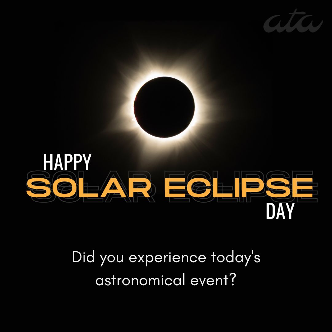 Happy Solar Eclipse Day! 🌘😎 It had us wondering--how often do you get to translate celestial topics or interpret for astronomical events?? 🤔 We'd like to know!
.
.
.
#xl8 #1nt #Eclipse2024 #ATA