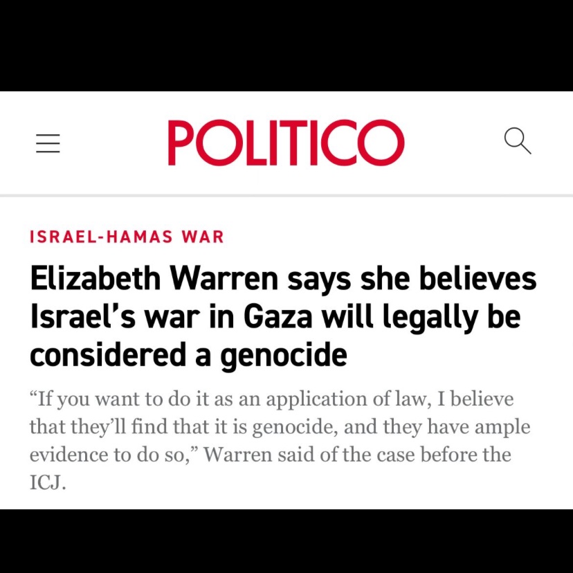 Warren just voted for more military aid to Israel. American politicians of both parties are so accustomed to operating with total impunity such that they can admit something is a genocide while actively supporting it without any sense that that’s a compromised position.