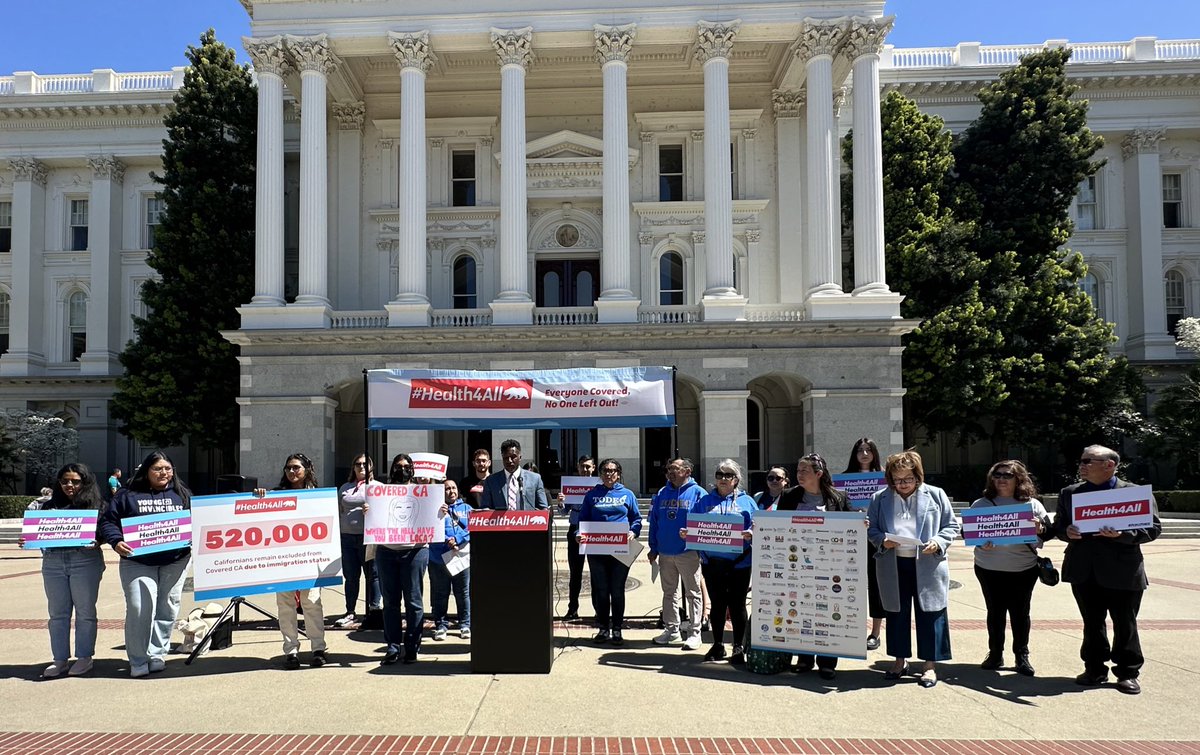 HAPPENING NOW: #Health4All Coalition rally on the Capitol Steps in support of expanding @CoveredCA to the 500k+ Californians who remain unjustly excluded from access to health coverage simply due to their immigration status. Watch live: facebook.com/caimmigrant