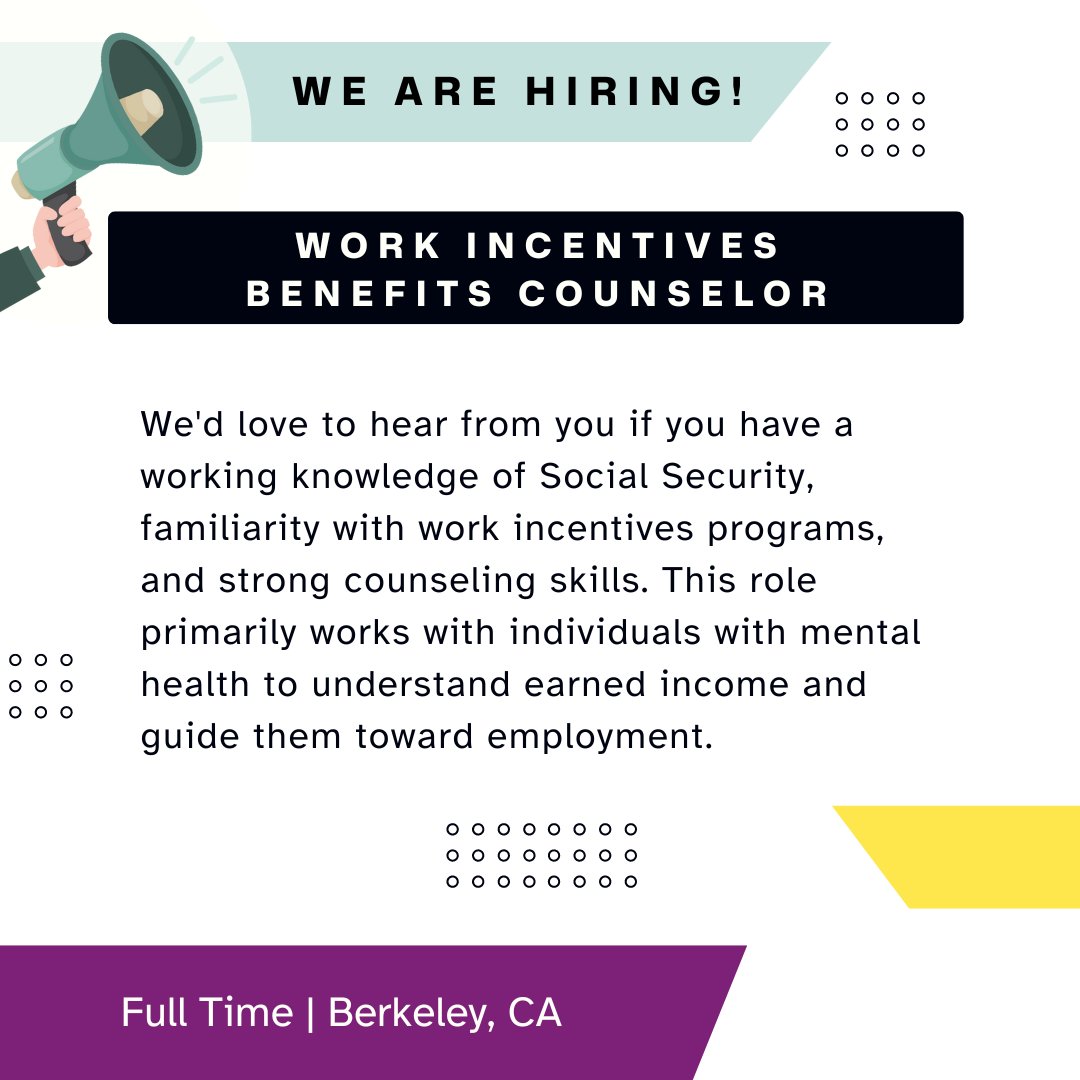 📣 [Job Alert] Work Incentives Benefits Counselor The primary responsibility of this position is to assist consumers on public benefits and those who have mental health disabilities who wish to become employed and/or more financially independent. More @ thecil.org/job-listing/wo…