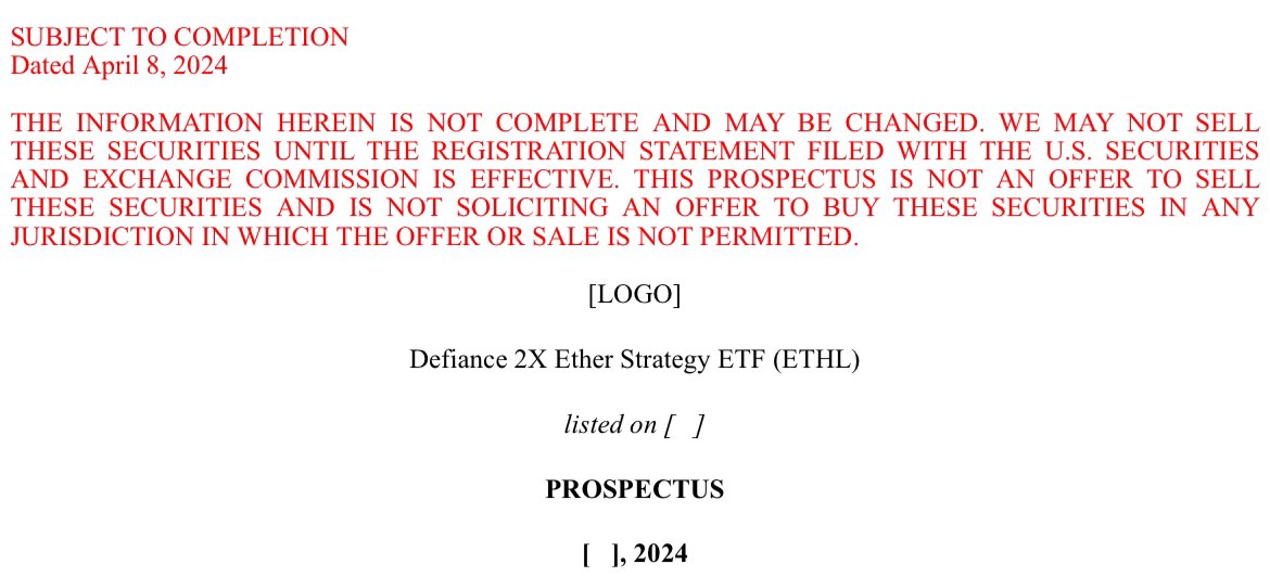 Defiance ETFs just filed for a 2x leveraged #ethereum futures ETF. Will potentially trade under the ticker $ETHL