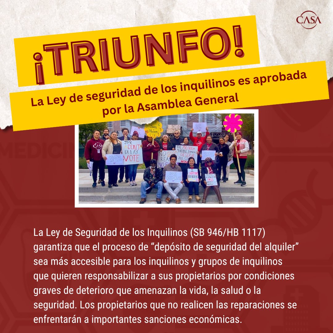 📢🎉This is a people-powered victory fueled by those who understand that tenants safety from landlords is a right. The HB1117-Tenant Safety Act passed in the MD General Assembly and heads to @GovWesMoore desk to be signed into a bill. #MDLegislative #TenantSafetyAct