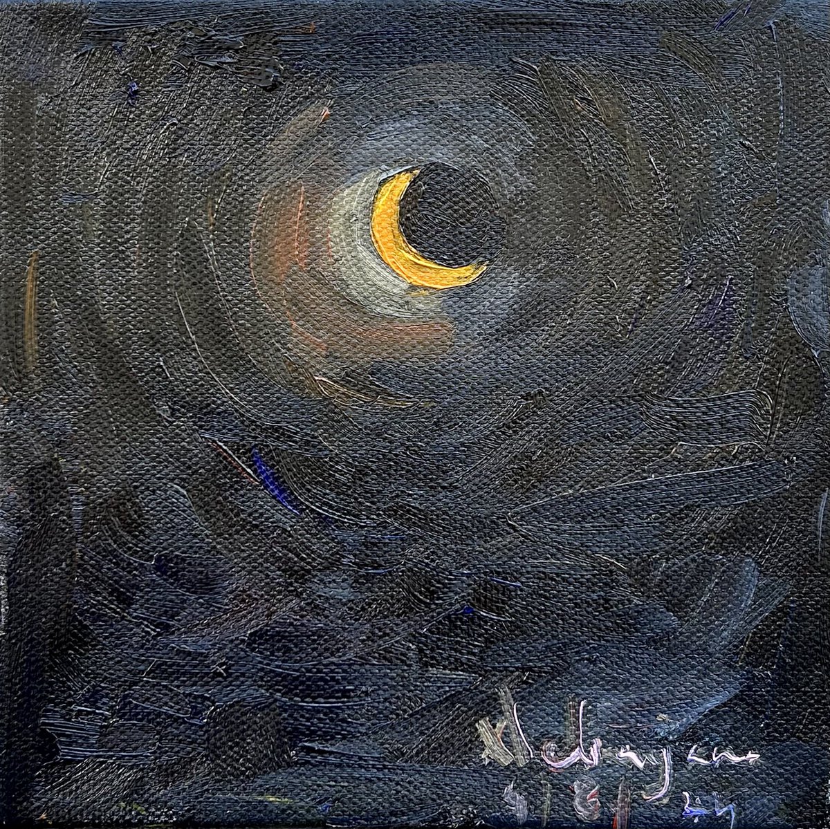 Partial solar eclipse Myrtle Beach 6x6 inches Oil on canvas #pleinairpainting