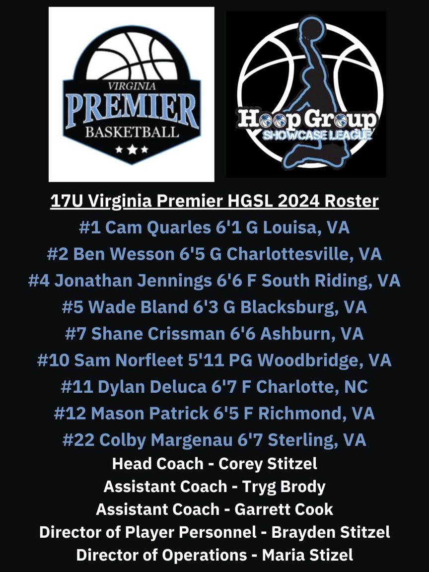 VA Premier 17u HGSL loaded roster. Countless scholarship players on this roster! High schools not listed because kids are still finalizing there plans for next year and lots of movement! Coaches hit me up!
