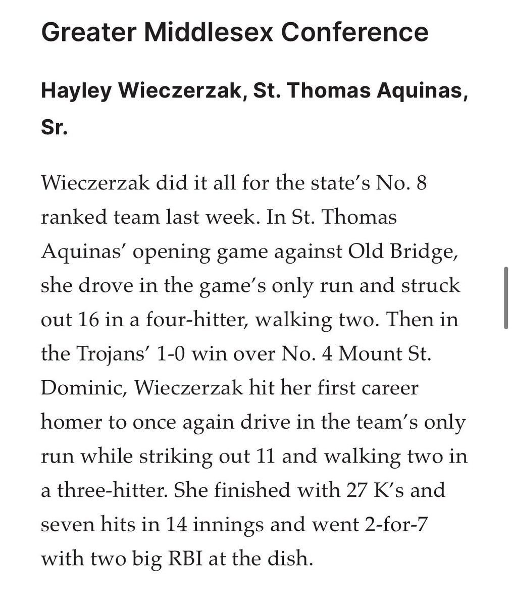 GMC player of the week🥎‼️ @hayleywiz2024 @stahstrojans