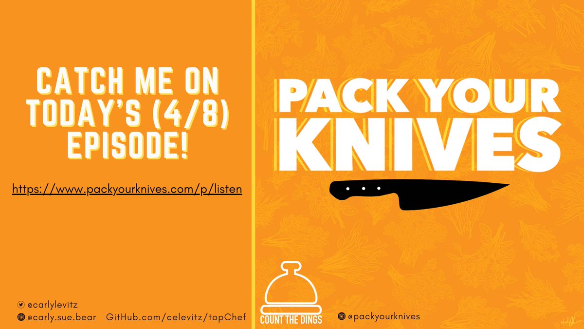 Hear me, @tomhaberstroh, and @kevinarnovitz nerd out about #TopChef on @PackKnives ! packyourknives.com #topchef21 #topchefwisconsin @BravoTopChef @BravoTV #realitytv #realitytvdata #foodtv #foodtvdata (And to get your #Survivor data fix, please check out @danoehm!)