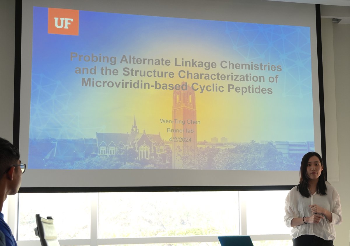 BrunerLab's tweet image. Join us in congratulating Wen-Ting Chen for successfully defending her dissertation on probing alternate linkage chemistries and the structure characterization of microviridin-based cyclic peptides! We&apos;re proud of your determination and hard work!