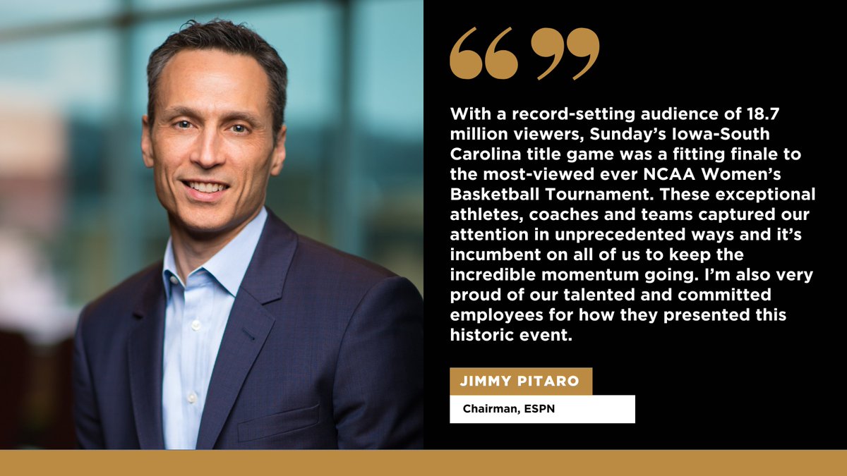ESPN Chairman Jimmy Pitaro on Sunday's monumental 2024 #NCAAWBB National Championship viewership across ABC & ESPN