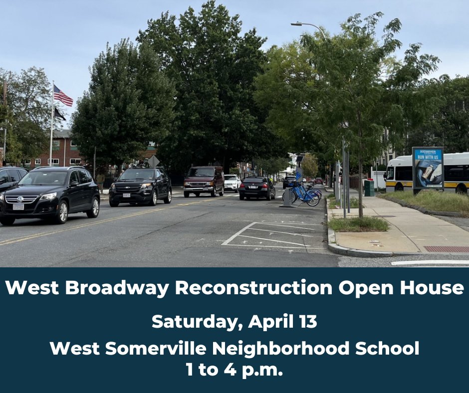 (1/2) The City plans to reconstruct sidewalks & repave Broadway between Clarendon Ave & Alewife Brook Pkwy to make it safer for all users. Attend an open house on April 13 at West Somerville Neighborhood School (177 Powder House Blvd.), 1-4pm to review the design & ask questions.