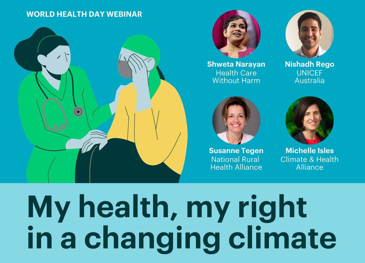 CAHA webinar ahead of World Health Day TODAY 12pm!
Explore 'My health, my right' in a changing climate with expert speakers from CAHA, UNICEF Australia, & more. Discover the crucial link between health rights and climate solutions. buff.ly/49r5cUu

#WHD2024 #ClimateHealth