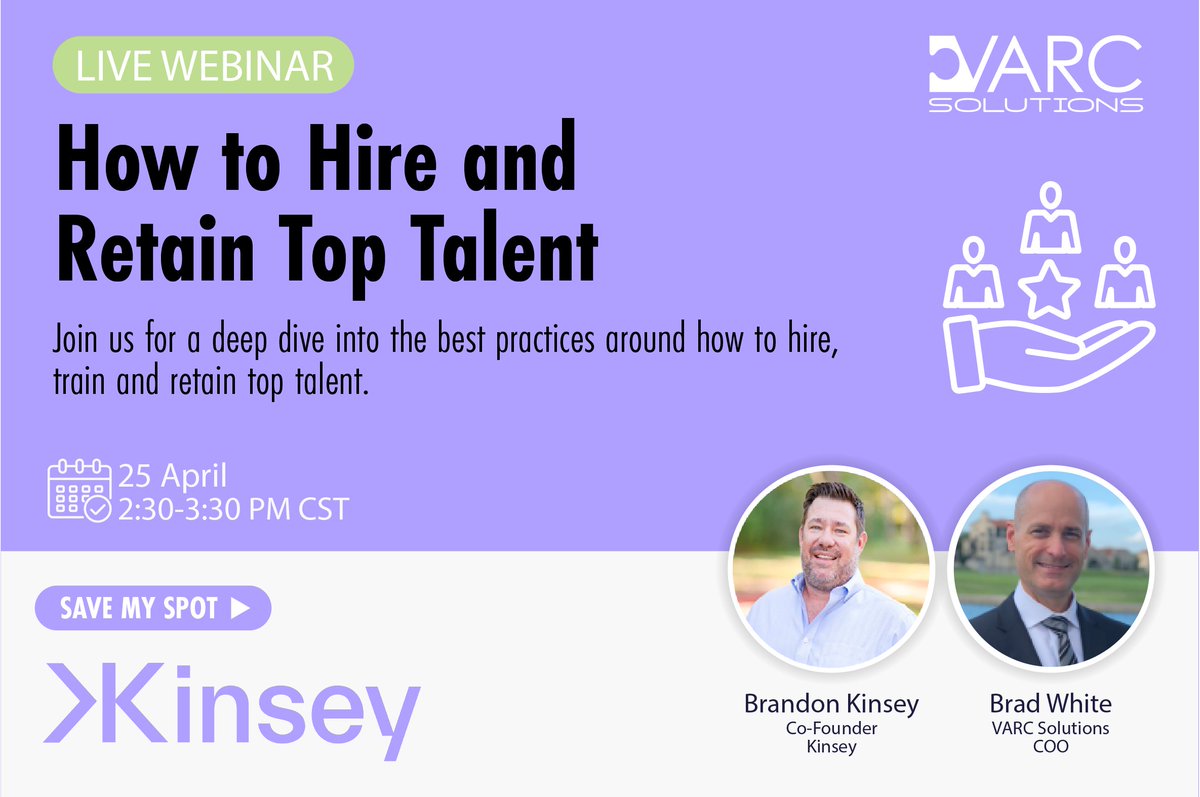 Join us on April 25 at 2:30PM CST for a deep dive into the best practices around how to hire, train, and retain top talent! Register here 👉 varcsolutions.com/how-to-hire-an…