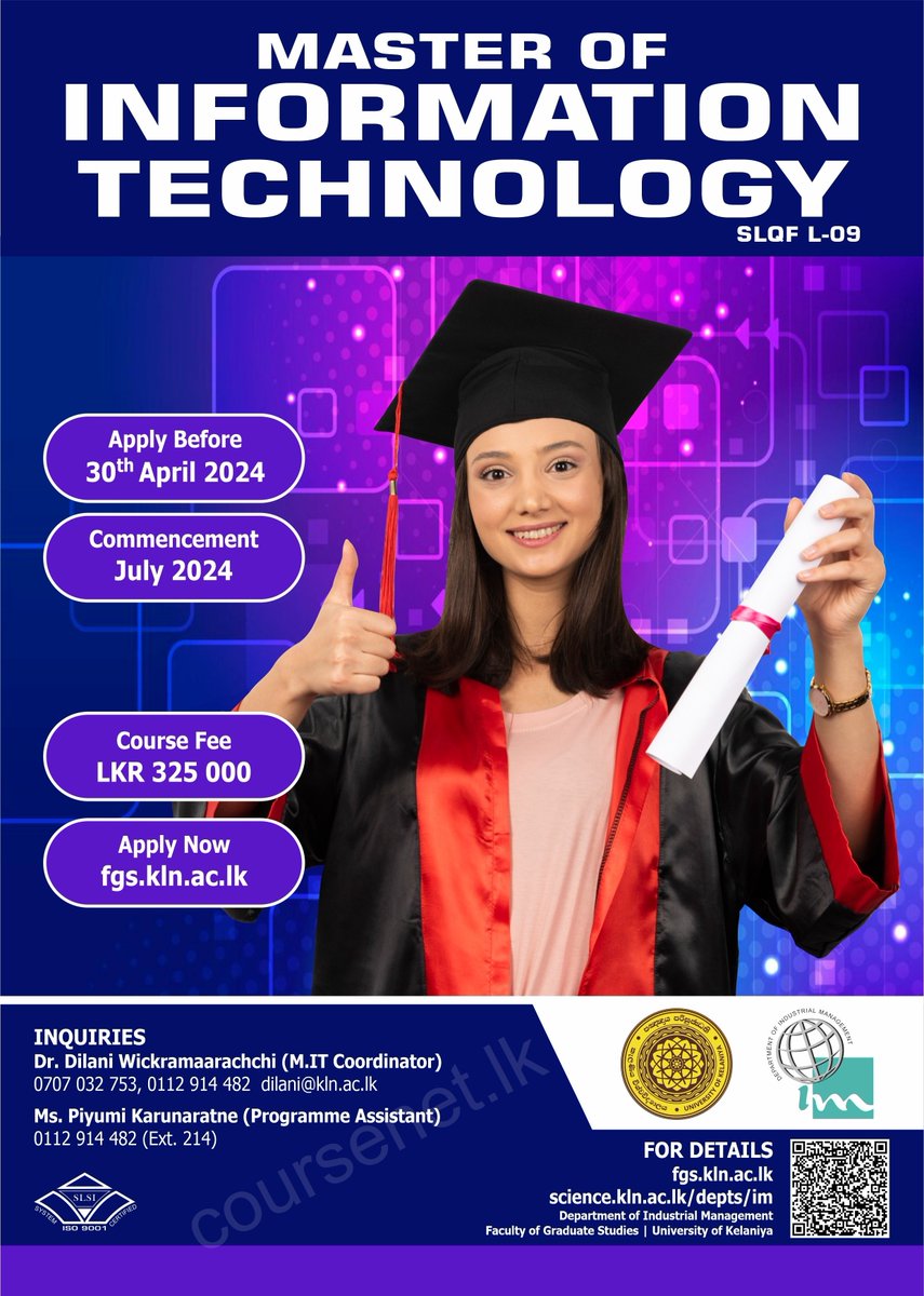 Master of Information Technology from the University of Kelaniya #masters #informationtechnology #coursenet