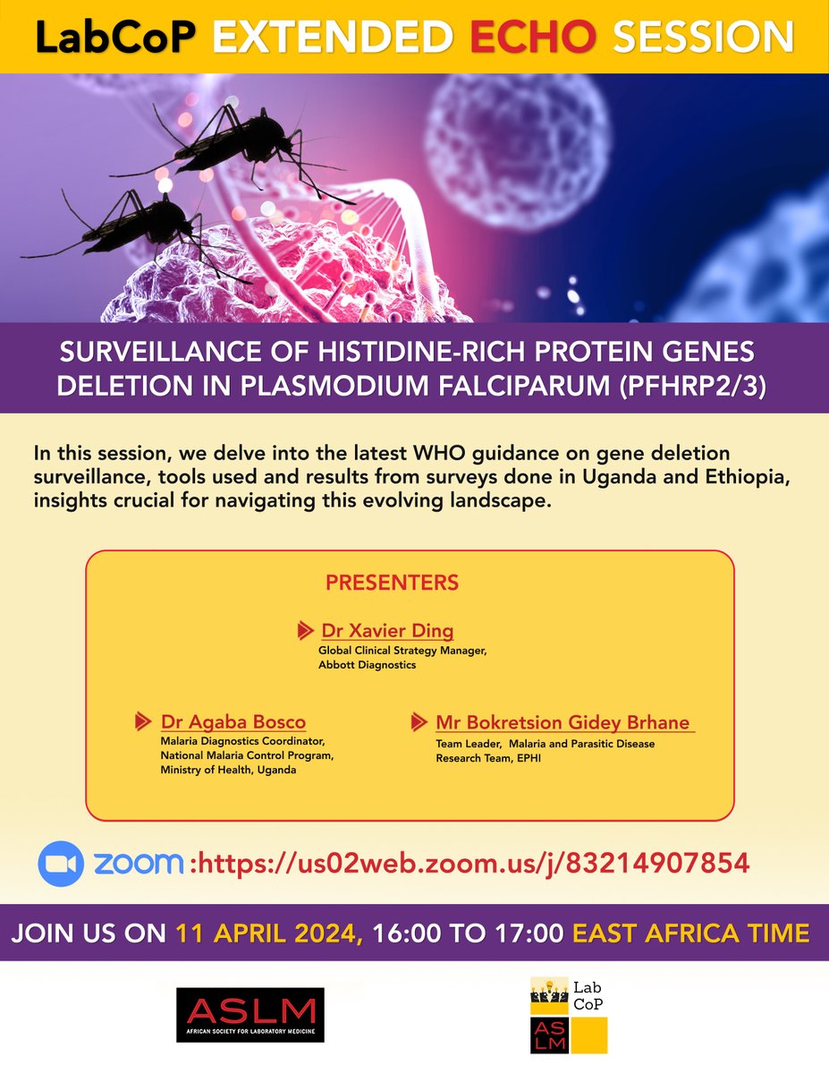 Don't miss #LabCoP Extended ECHO Session on 11 April! In this session, we delve into the latest WHO guidance on gene deletion surveillance & results from surveys done in Uganda & Ethiopia, & insights crucial for navigating this evolving landscape. Register conta.cc/3VLDT3Z