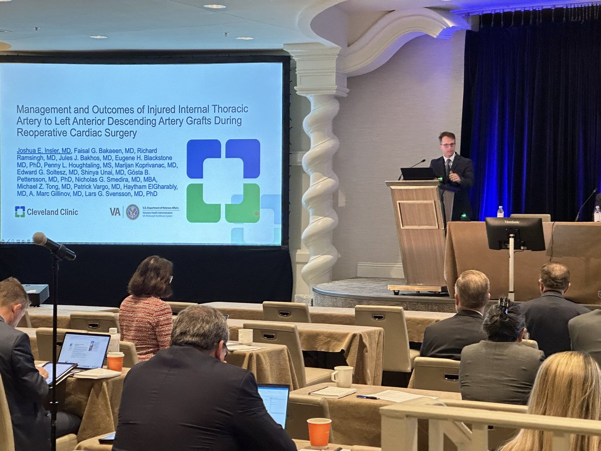 An honor to present our work on the management/outcomes of injured ITA-LAD grafts during cardiac reoperations at the @VAsurgeons annual conference @FaisalBakaeen @AskDrMarc @LarsSvenssonMD @CleClinicHVTI @CleClinicNews @CleClinicMD