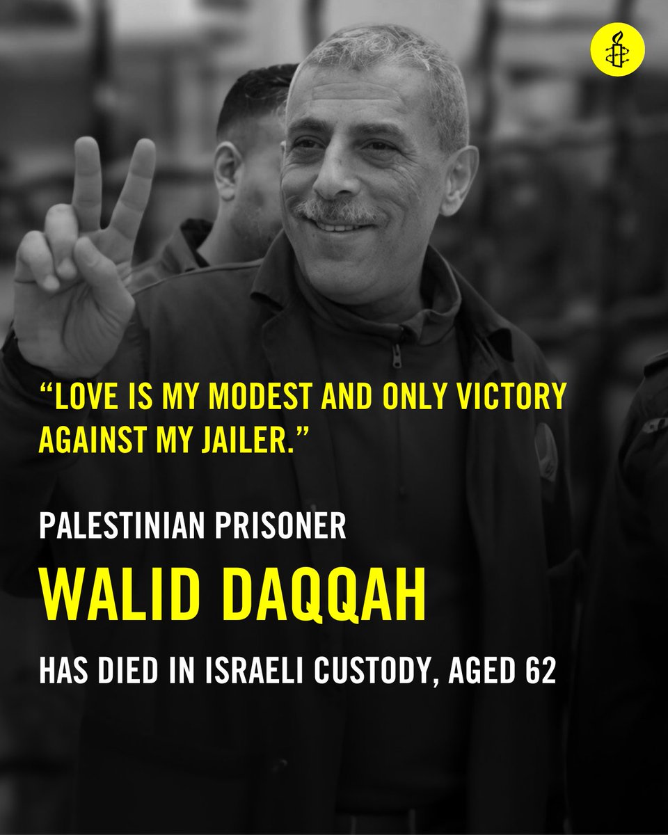 Palestinian prisoner Walid Daqqah has died in Israeli custody. Walid was diagnosed with cancer in 2022. Over 1,000 Irish people signed our petition to demand his release on humanitarian grounds. His death is a cruel reminder of Israel's disregard of Palestinians' right to life.