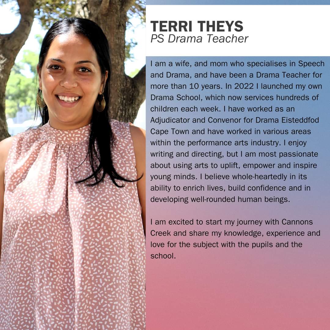 As Term 2 is about to commence, we warmly welcome our new Primary School Drama Teacher - Mrs Terri Theys. We wish you a happy time within the Cannons family.