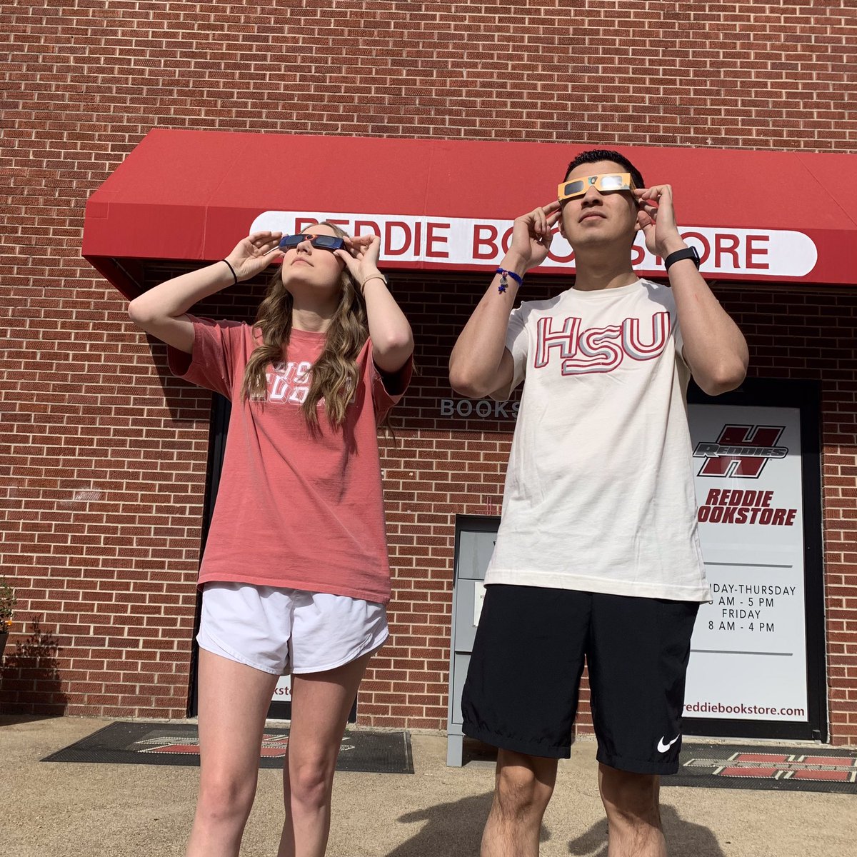 ReddieBookstore's tweet photo. We are REDDIE to view the solar eclipse today safely and in style. Are you joining us at Carpenter Haygood Stadium for the Eclipse Over Arkadelphia? #solareclipse2024 #HSU #solareclipseglasses https://t.co/e647MnN6wV