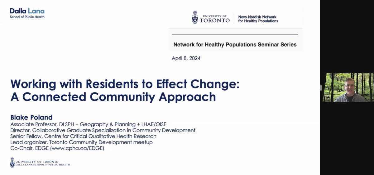 Thanks to Dr. Blake Poland for his excellent presentation as part of our speaker series today. This was an important session on helping academics and research teams work effectively with community.