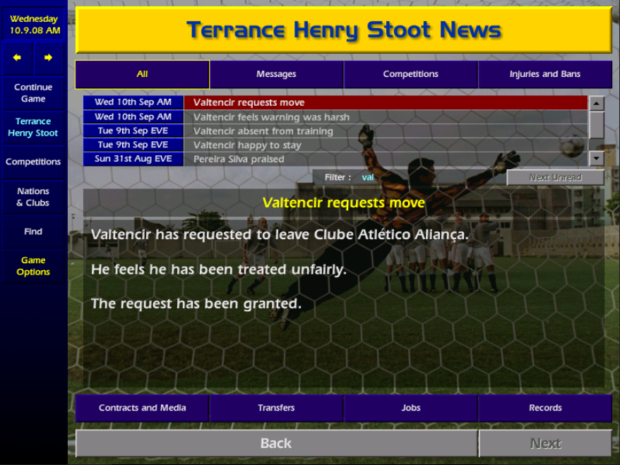 What a 12-hour rollercoaster.

Becomes happy and withdraws his transfer request (for being warned about skipping practice). 
Immediately skips practice.
Gets warned again. 
Chucks toys out of the pram, requests transfer.