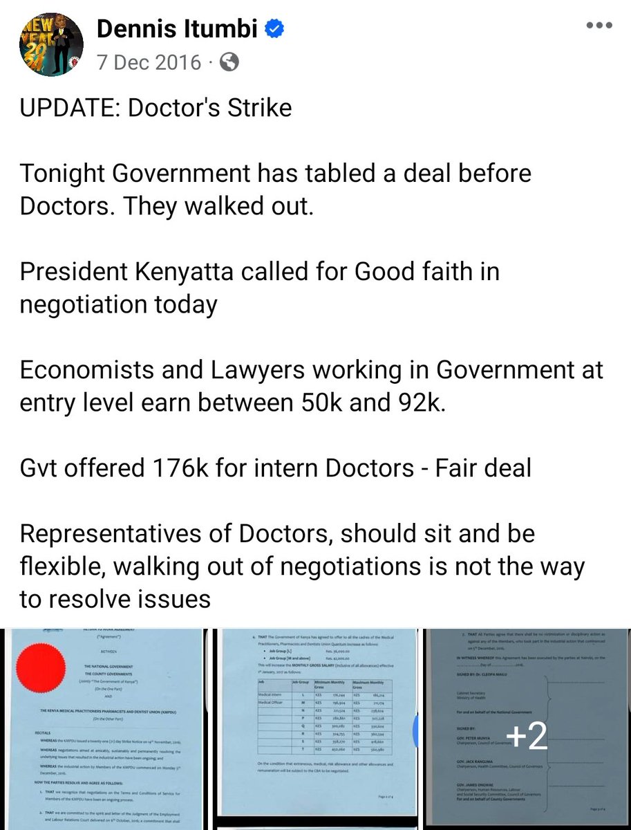 Back in 2016....see what UhuRuto were offering Intern Doctors...this time,Ruto was firmly in Government....it was in the first term of UhuRuto regime @OleItumbi