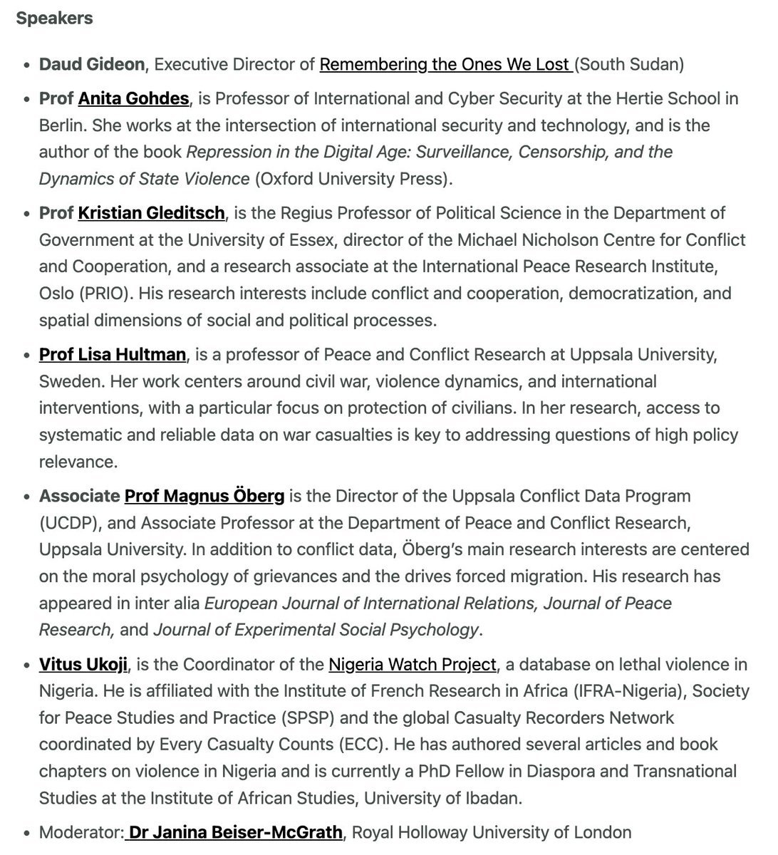 Timely upcoming webinar by @everycasualty co-convened by Dr. Sophia Dawkins and an amazing panel of experts on different methodological approaches to documenting civilian casualties in extremely repressive contexts w/ @jbeisermcgrath @ARGohdes @KSGleditsch @Magnusb34105434 & more