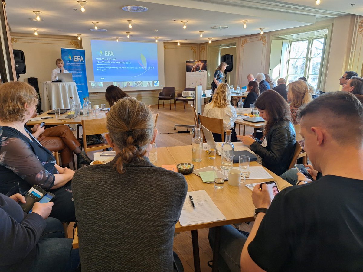 Great discussions on the role of partnerships in #patient advocacy! Patient involvement is crucial to identify the gaps, strengthen collaboration and prioritise #health. Thank you to our corporate social partners for coming along and joining online! #EFACommunity