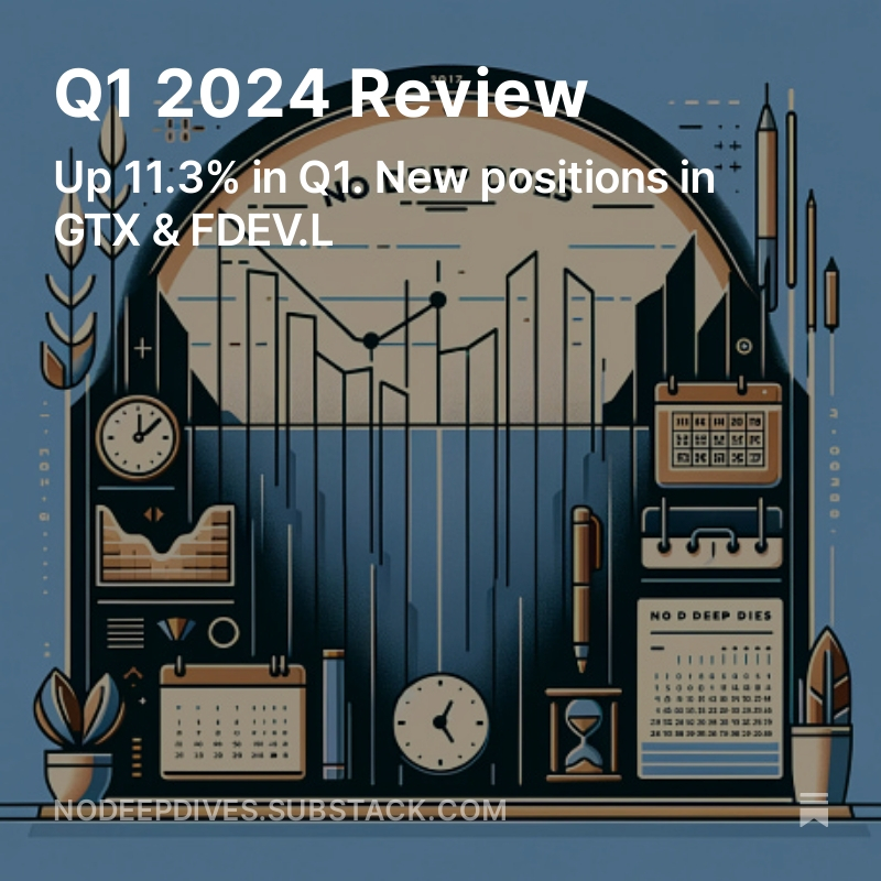 jefke00's tweet image. Q1 2024 Review of the Model Portfolio

Up 11.3%
New positions in $GTX &amp;amp; #FDEV
Exited $LVMUY &amp;amp; #AVAP