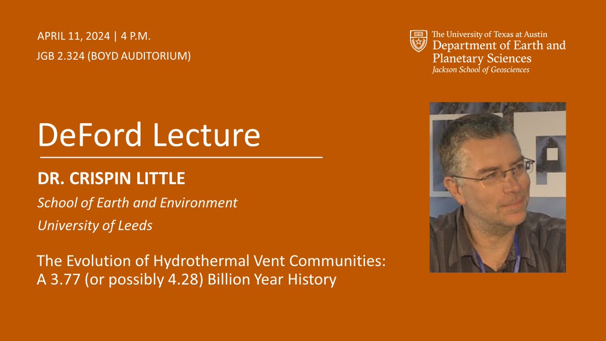 Dr. Crispin Little is leading us deep under the sea with his DeFord Lecture today, about the evolution of hydrothermal vent communities, which include giant bivalves, gastropods and tube worms. Come early for coffee, tea, and cookies!