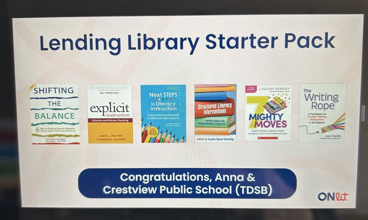 MmeLockhartLDS's tweet photo. I was thrilled to see @ONlit_social offer a #SORLendingLibrary starter kit to conclude today’s #Syntax Party!
We’ve loved and benefited so much from our SOR Lending Library here at @RideauPS_LDSB in the last 2 years! It has created common language amongst staff, inspired lots of rich discussion, and most importantly, developed our knowledge of the reading research to be stronger educators for our students! I love seeing this idea spread across schools in Ontario!!👏🏻👏🏻 congrats to Anna @LPS_Crestview!!