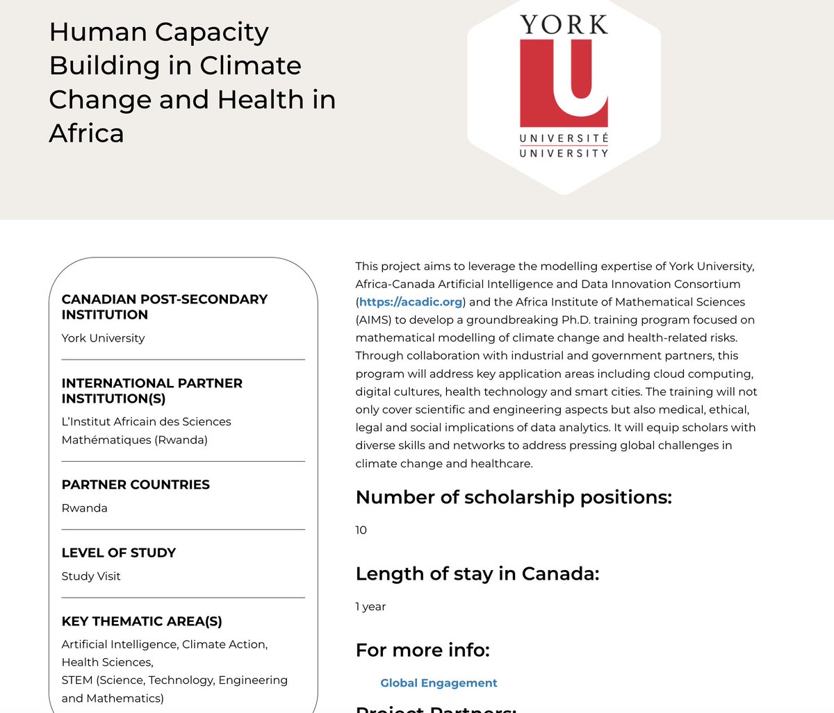 Exciting News! I am thrilled to announce that we have received $582,702 ($377,702 from @GAC_Corporate & $205,000 from YU) to train 10 African Ph.D. students in math modeling of climate change & health (@). Grateful to @GAC_Corporate @univcan for making this possible. @bcdi2030