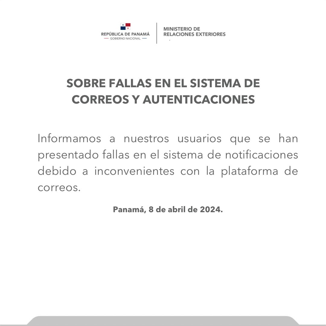 Informamos a nuestros usuarios que se han presentado fallas en el sistema de notificaciones debido a inconvenientes con la plataforma de correos.