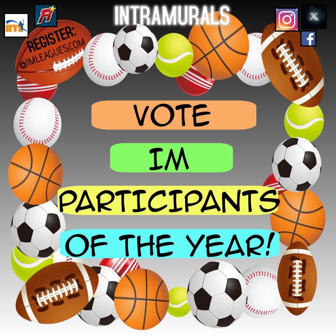 SC_intramurals's tweet photo. It is that time of the year, where we need your VOTE for IM Participants of the Year! These individuals not only participated in IM's, but displayed sportsmanship toward their teammates &amp; opponents while creating life long friendships! #justplay #scim

https://t.co/NlQfGLjYwB https://t.co/kK2LRy9HLd