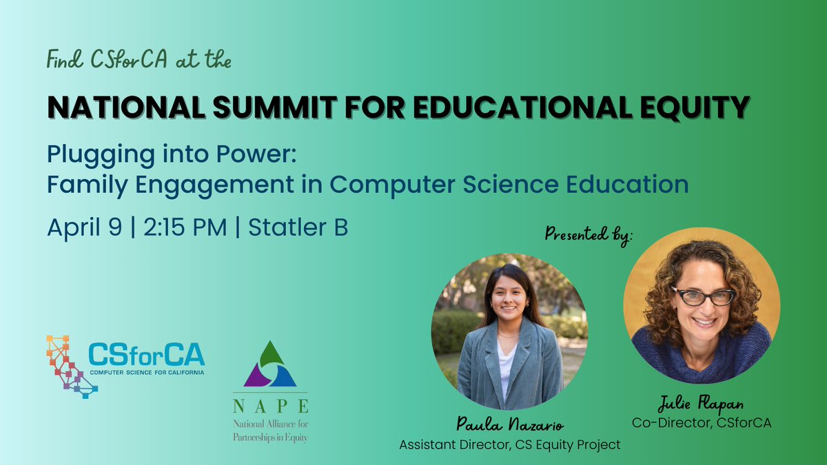 We're excited to attend #NAPESummit2024 this week and lead a workshop on family engagement in #CSEd! Will we see you there?