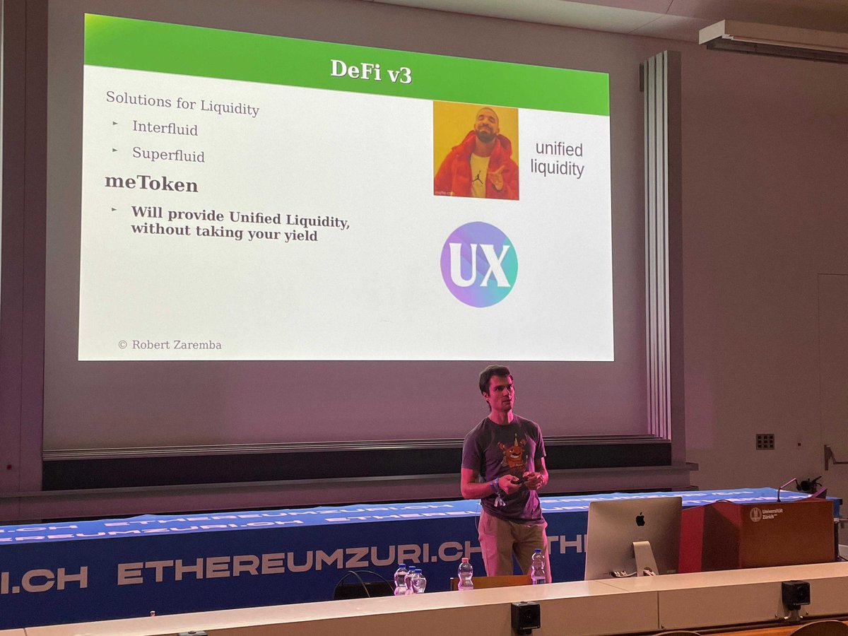 Unified liquidity, amplified liquidity, leveraged liquidity presented by @RobertZarembaIT 🧙 We achieve it through General Message Passing, Special Asset Pairs, meToken designs with a UX 2.0 in the horizon🔥 Stay tuned!