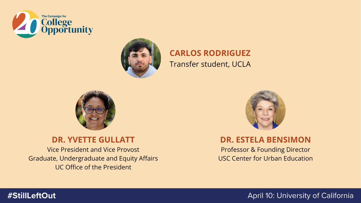 📣 TWO DAYS! Join us on Wednesday for our first #StillLeftOut webinar as higher ed leaders discuss how we can address the need to diversify faculty and leadership at the @UofCalifornia, and hear from student Carlos Rodriguez why #RepresentationMatters. 🔗 buff.ly/43R2zKu