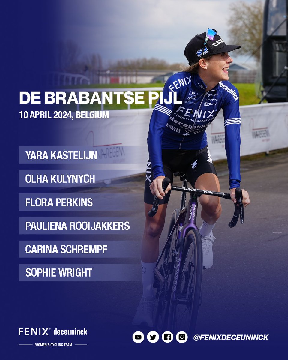 The dirt from the cobbles of Paris-Roubaix has barely been washed off or the next classic is already upon us. Wednesday it's time for @DeBrabantsePijl. These six women will start in Lennik at 10:50 CET. The finish will be in Overijse. #fenixdeceuninck