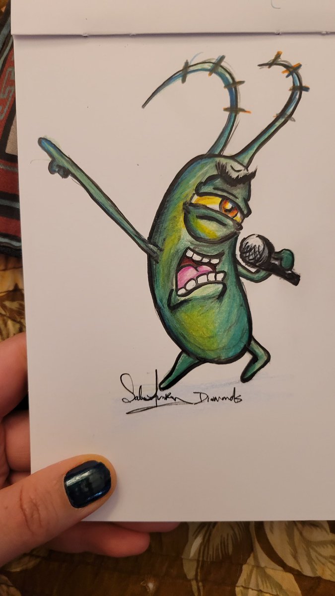 When Plankton sings it's ALL HEART ❤️‍🔥Drawing to color pencil. ya gotsta FEEL IT. #plankton #planktonspongebob #planktondiamonds #planktondiamondscover #sabrinafigueroaartist #sabrinafiggy #drawing #draw #illustration #charachterdrawing #spongebob #spongebobart #spongebobartwork